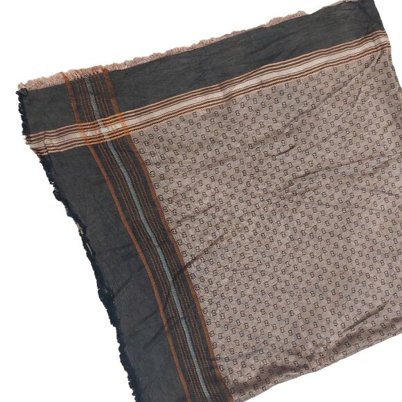 Gucci Vintage Brown Dual-Tone Monogram Orange Stripe Reversible Shawl Wrap Scarf - Picture 6 of 16